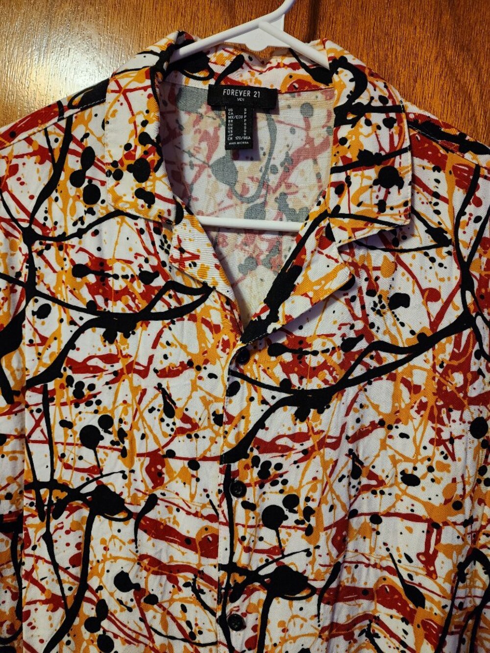 Men's Small Forever 21 Multicolor Paint Drizzle Print Short Sleeve Shirt